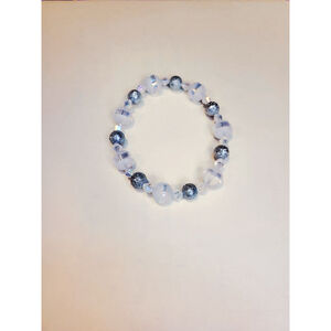 Matte silver striped crystal beaded bracelet 8mm 8-inch